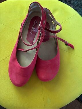 Earthies Red Suede Mary Jane Flats with Ankle Strap